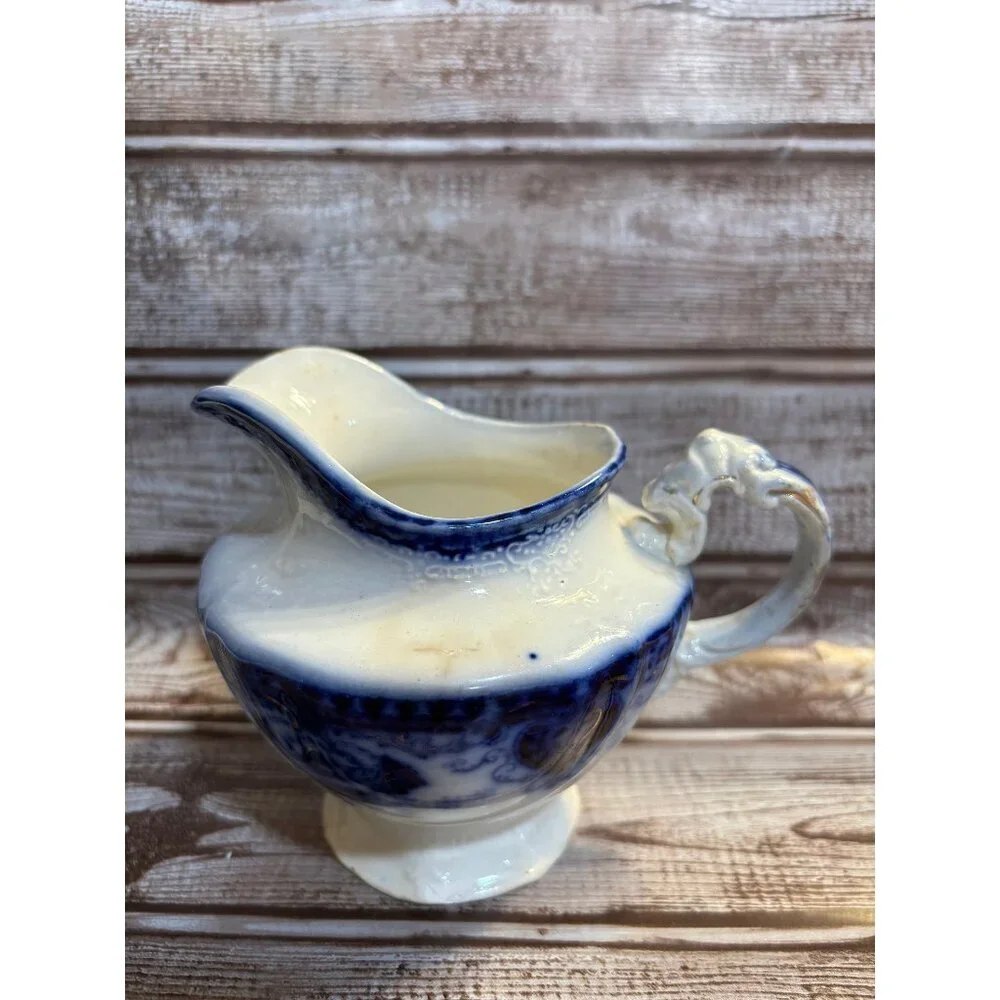 Antique Blue & White Ironstone Small Pitcher Creamer